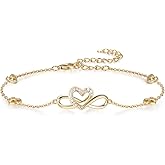 CYW Moissanite Infinity Chain Bracelet for Women, Real Authentic 925 Sterling Silver, 5.8-7.8inch (15-19cm) Adjustable, Birthday Anniversary Valentines Christmas Ideal Gift for Her