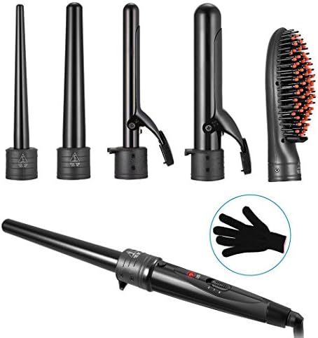 Multi-Function Interchangeable Barrels Wand Set Hair Straightener Hair Curler Brush Style Straightens&amp;Curls with Adjustable Temp Inch with Glove 0.3 to 1.26 US+EU Plug