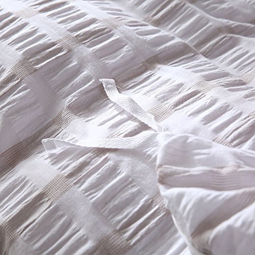 Lausonhouse Cotton Duvet Cover Set,100% Cotton Woven Seersucker Stripe Duvet Cover Set,3 Pieces Bedding Set - Queen - Linen - Thumbnail 6