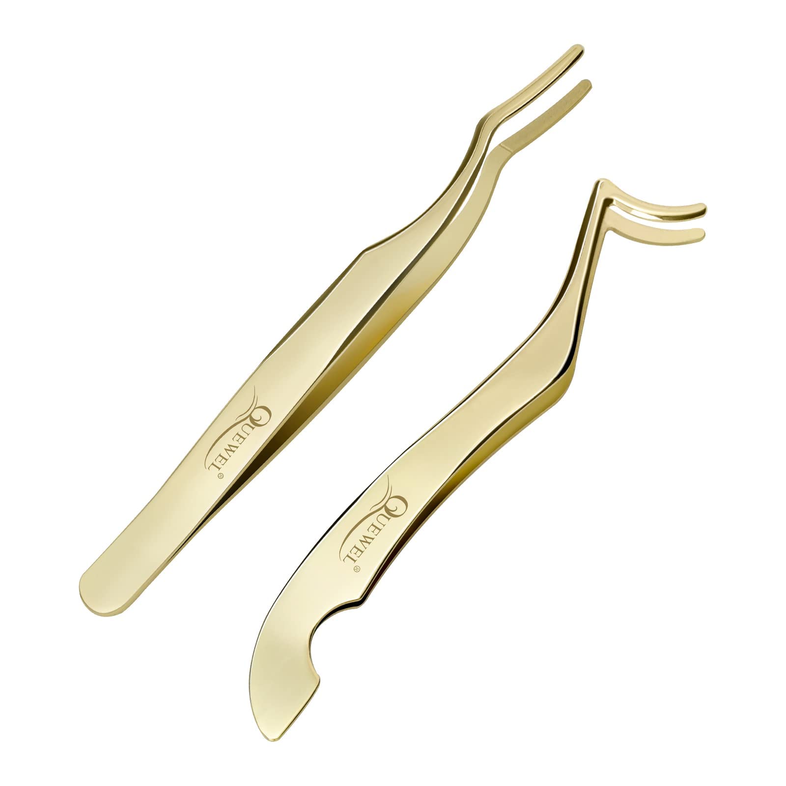 QUEWEL Lash Applicator Tool, 2 Pcs Eyelash Clusters Tweezers For False Lashes, Curved DIY Eyelash Applicator Tweezers Stainless Steel Cluster Lash Applicator For Lash Clusters Application and Removal
