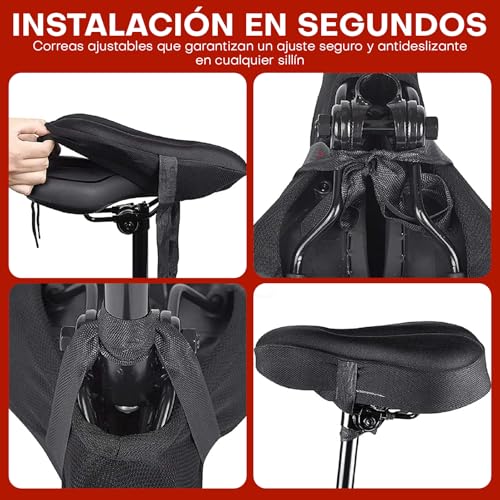 Samos® Sillin Cubre Bicicleta Gel, Asiento Cojin, Funda Sillín Acolchado y Comodo, Estatica Gel para Bicicleta MTB y Spinning, Accesorios para Bici, Confortable para Bici Estática
