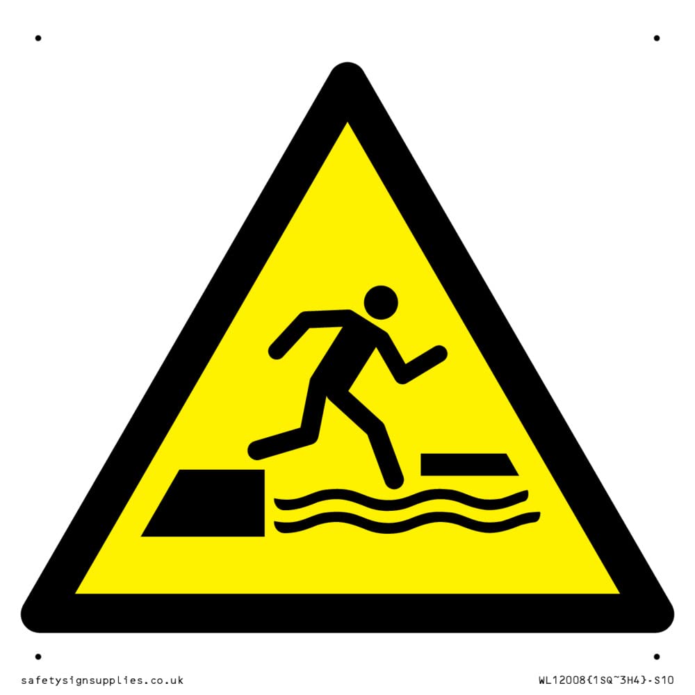 W068 Warning: Falling into water when stepping on or off a floating surface Sign - 100x100mm - S.