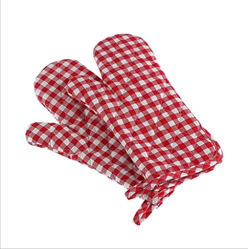 GYMNLJY Microwave oven gloves Polyester-cotton insulation gloves High temperature anti-hot Thickening Red grid Baking gloves