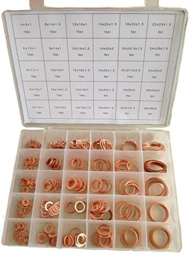 286pcs 30 Sizes Metric Copper Flat Ring Washer Gaskets Assortment Kit