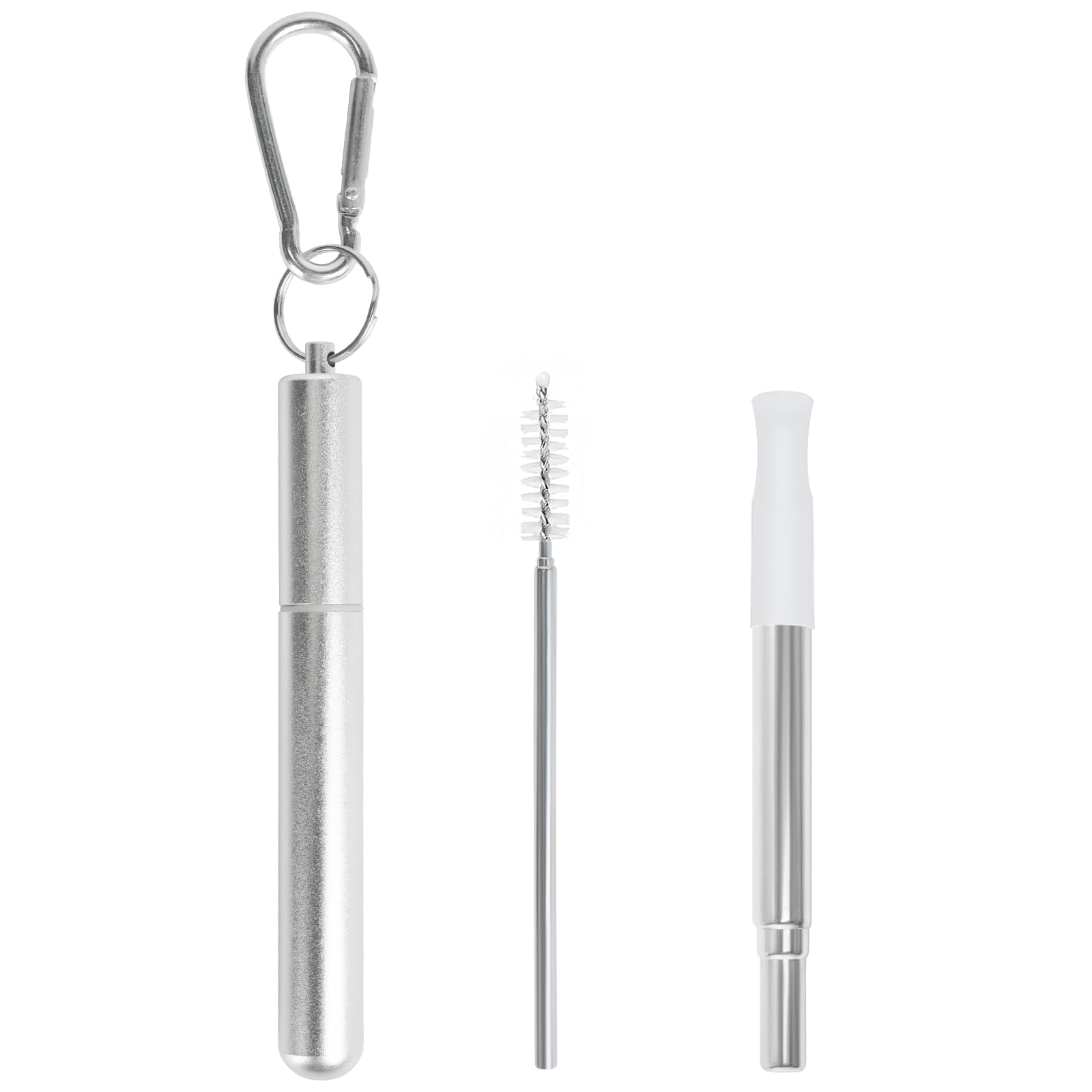 Photo 1 of Foweroty Metal Straws Reusable?Collapsible Stainless Steel Straw?Cruise Ship Essentials?Equipped with Silicone Straw Tip?Cleaning Brush and Keychain?Easy to Carry and Clean?Silver?