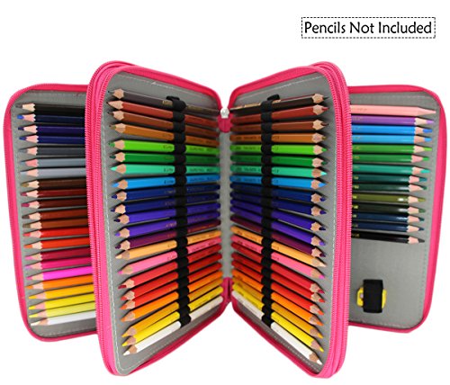 Miraclekoo 120 Slots PU Leather Pencil Holder Pencil Case Large Capacity Multi-layer Pencil Bag (ROSE)