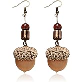 Acorn Earrings for Women Vintage Wood Acorn Dangle Earrings Cute Fall Statement Drop Earrings Costume Holidays Jewelry Accessories