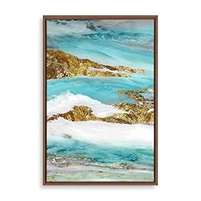 Framed Canvas Home Artwork Decoration Golden Abstract Art Canvas Wall Art for Living Room, Bedroom - 16x24 inches