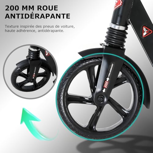 ISE Folding Scooter with 2 Aluminium Wheels, Adjustable Handlebar Height, Double Shock Absorption and Braking System, Ferris Wheel with Non-Slip Tyre, for Adults and Teens from 12 Years to 100 kg