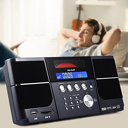 Portable-Stereo-CD-Player-VELOUR-Boombox-with-FM-Radio-Clock-USB-SD-and-Aux-Line-In-for-kids