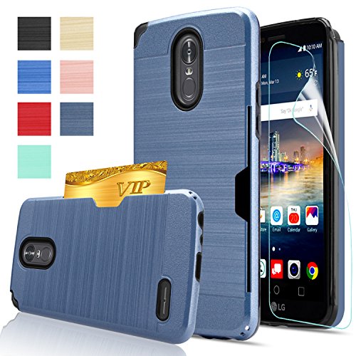 LG Stylo 3 Case,LG Stylo 3 Plus Case,LG Stylus 3 case with HD Screen Protector,AnoKe[Card Slots Holder][Not Wallet] Plastic TPU Hybrid Shockproof for LG LS777 KC2 Metal Slate