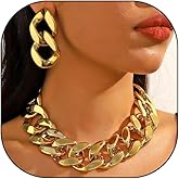 YOOESTORES82 Acrylic Gold Chunky Chain Necklace Earrings Set for Women,Punk Short Thick Wide Cuban Link Choker Necklaces Trendy Drop Dangle Earring Jewelry Set