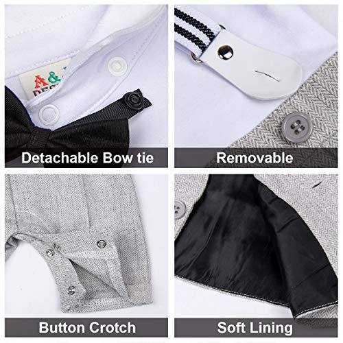 mintgreen 3pcs Baby Jongen Pak Stel, Heer Jumpsuit & Hesje Vacht & Baretten met Vlinderdas en Bretels, 0-18 Maanden - Image 4