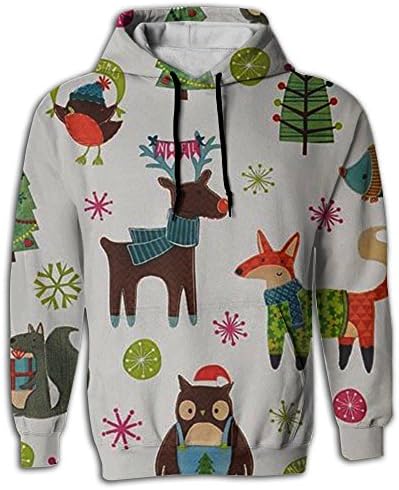 Christmas Deer Fox Owl Men's Hoodie Colorful Funny 3D Printed Front Pocket Pullover Sweatshirt Sport Outwear Jacket Coat Sport Outwear