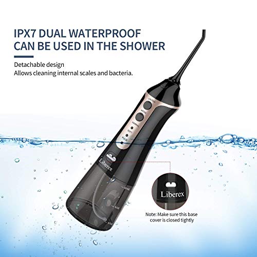 Liberex Cordless Water Flosser - Portable Oral Irrigator with 5 Jet Nozzles, IPX7 Waterproof 300ml Reservoir, 3 Modes Dental Care Teeth Jet for Teeth Braces,USB Rechargeable - Thumbnail 3