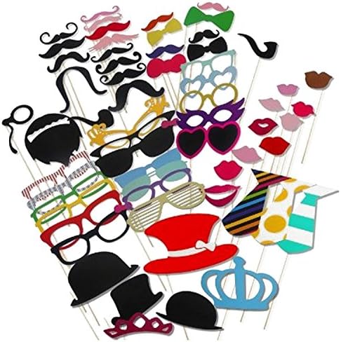 Photo Booth Props DIY Kit for Wedding Birthday Reunions Parties Decorations Photobooth Dress-up Accessories &amp; Party Favors (60 PCS)