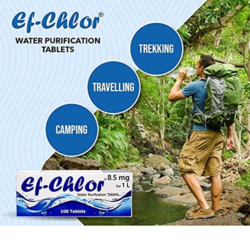 Ef-Chlor 8.5 mg Water Purification Tablets (100 Tablets) – Compact, Fast-Acting, and Reliable Solution for Safe Drinking Water in Emergencies, Travel, Hiking, Camping, and Outdoor Adventures