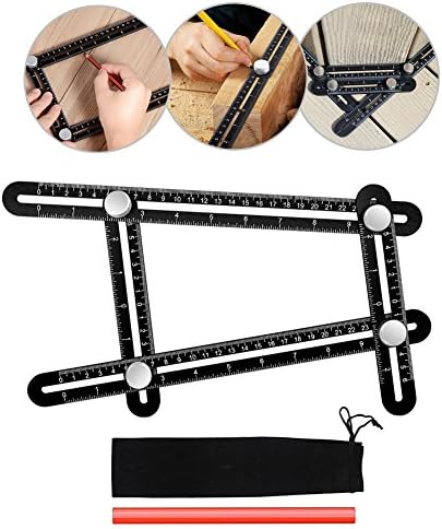 Multi Angle Measuring Ruler,Megpo Premium Aluminum Alloy Angleizer Template Tool Professional Angle Measurement Tool with 1 Pc Pencil /Free Pouch for Craftsmen, Builders, DIY-ers, Handymen