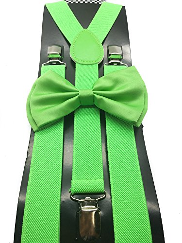 Lime Green Color Wedding Accessories Adjustable Bow Tie & Suspenders