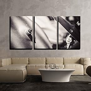 3 Piece Canvas Wall Art - Closeup View of Cymbals in Black and White. - Modern Home Art Stretched and Framed Ready to Hang - 16"x24"x3 Panels