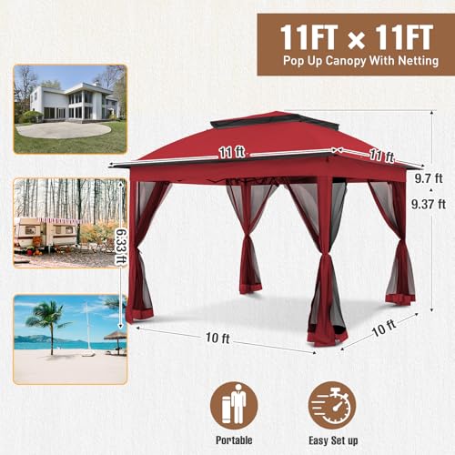 INTERHUT 11x11 Pop Up Gazebo Tent with Removable Mesh Walls, Red Instant Outdoor Canopy image 16