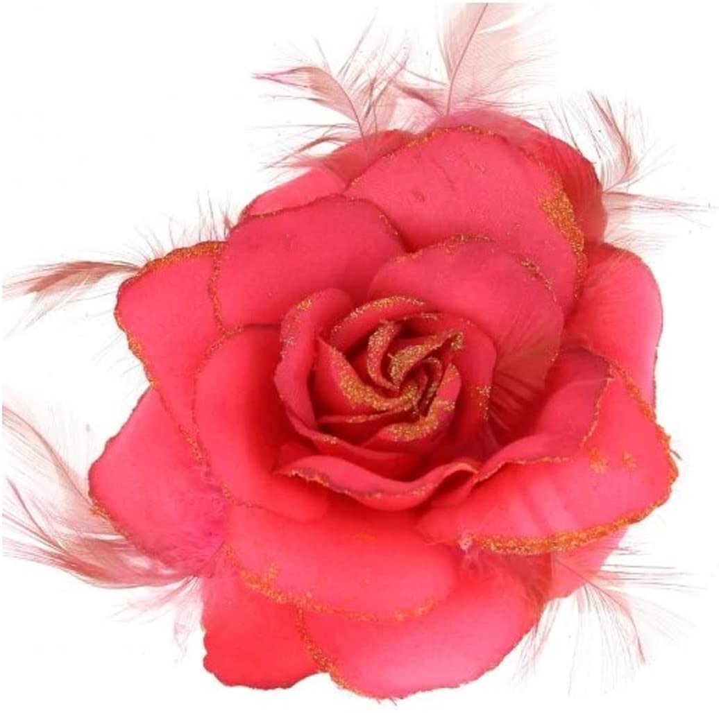 Topkids Accessories Rose Flower Hair Clip Hairband Floral Corsage Fascinator Hair Band Aligator Beak Grip for Women & Girls Wedding Prom Party Special Occasion (Bright Pink) — image 1