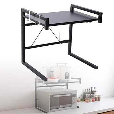 HOMIKE Expandable Microwave Oven Rack with 3 Hooks, 2 Tiers