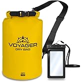 EcoGear FX Heavy Duty Waterproof Dry Bag Voyager Series - Durable Roll Top Compression Bag - Kayaking, Rafting, Boating, Hiking, Fishing, Camping and Outdoors - Phone Case Included - 20L