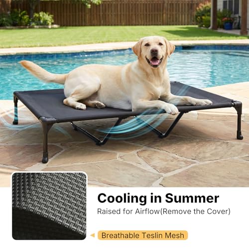 Veehoo Elevated Dog Bed, Lifted Dog Ded Add Waterproof Removable Pillow-Top Mat, Raised Pet Cot with Breathable Mesh, No-Slip Feet, Bolster Dog Cot Bed for Indoor & Outdoor, 150 x 95 cm, Black