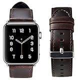 For Apple Watch Band 38MM,RUOQINI Retro Genuine Leather Strap Replacement Band for Apple Watch Series 3 / 2 / 1 (Coffee)