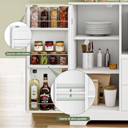 NEBULYN Alacenas para Cocina, Alacenas para Despensa con 2 Cajón, Gran Capacidad, Mueble Aparador para Sala de Estar, Comedor, Oficina, 100X40X82CM(Blanco)