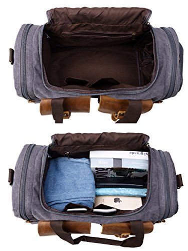 Canvas Duffle Bag Overnight Bags for Men Weekend Travel Duffel Weekender Bags Canvas Leather Gym Travel Shoulder Tote Carry On Luggage Large Shoe Compartments Airplanes,Grey Fathers Day Gifts