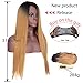 Brown Ombre Lace Front Wigs for Black Women Synthetic Hair Long Silk Straight Hair Wig Glueless Natural light Brown Lace Front Wig Heat Resistant Dark Roots Side Part 2 Tone Color Replacement Wig