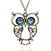 JEWELRIESHOP (Lot of 10Pcs) Wholesale Vintage, Retro Colorful Crystal Owl Pendant and Long Chain Necklace (Design No.1 x 10 Pcs)