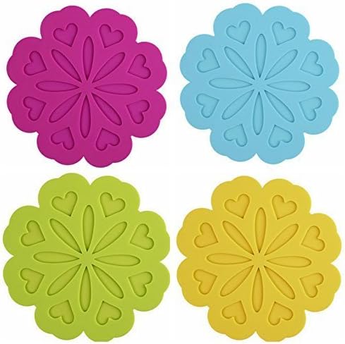Silicone Pot Holders, Trivet Mat, Jar Opener, Spoon Rest and Kitchen Trivet (Blue+Green+Yellow+Rose red)