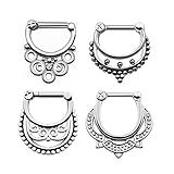 D&M Jewelry 4pcs Beaded 316L Stainless Steel Septum Clicker Mixed Mode Nose Ring 14G 16G