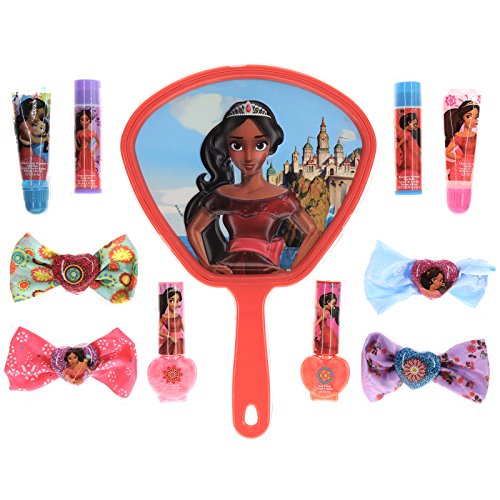 Townley Girl Disney Elena of Avalor Cosmetic Set with Nail Polish, Lip Balms and Glosses, Hair Bows and Mirror