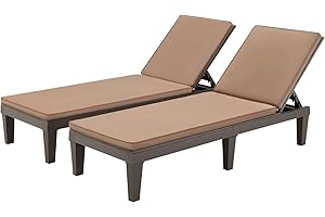 EROMMY Outdoor Chaise Lounge Chairs Set of 2, All-Weather Patio Loungers with 5-Position Adjustable Backrest & Removable Cushions, Reclining Chair for Beach, Poolside, Balcony