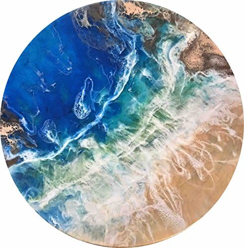 Resin Pour Painting- "Cove of Algarve" -18 Inch Round Pinewood Circle with Abstract Aerial View Of Portugal's Coastal Waves and Shore.