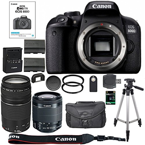 Canon EOS Rebel T7i - 800D DSLR Camera + 64GB SDXC Memory Card + Canon 18-55mm IS STM Lens + Canon 75-300mm III Lens + 64GB SDXC Memory Card + BackPack + Accessory Kit - International Version