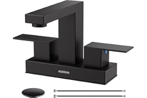 Matte Black Bathroom Sink Faucet, Hurran 4 inch Bathroom Faucets for Sink 3 Hole with Pop-up Drain and Supply Lines, Stainles