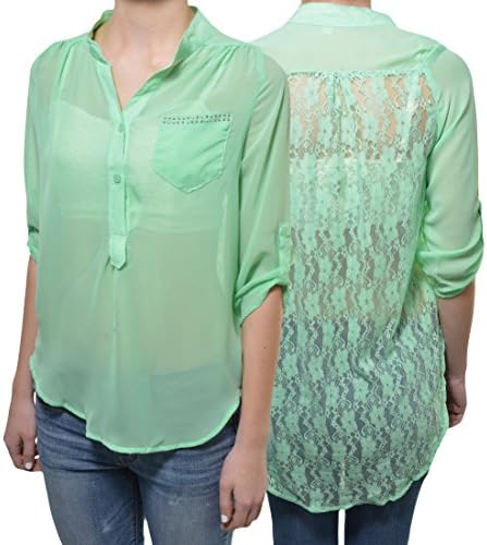 Penelope Lace Back Drop Tail Blouse (Mint, Medium)