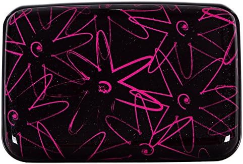Aluminum Wallet RFID Blocking Metal Credit Card Holder Slim Hard Case (Black Pink Bling Pattern)
