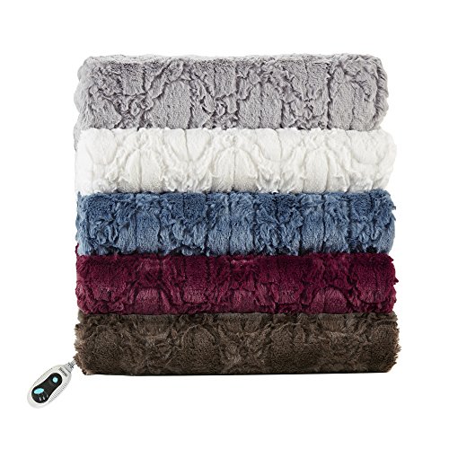 image for Beautyrest Brushed Long Fur Electric Throw Blanket Ogee Pattern Warm a