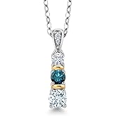 Gem Stone King 925 Silver and 10K Yellow Gold Round Sky Blue Aquamarine Blue Diamond and White Moissanite Pendant Necklace For Women (0.50 Cttw, Gemstone March Birthstone, with 18 Inch Chain)