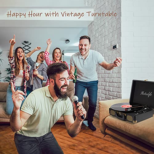 Vinyl Turntable 3-Speed 33/45/78 RPM Bluetooth Case Portable Record Player with Belt Drive and Built-in Speakers RCA Line Out AUX in Headphone Jack Vintage Turntable
