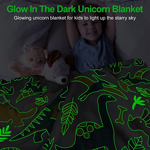 Dinosaur Blanket for Boys, Glow in The Dark Blanket for Kids, Kids