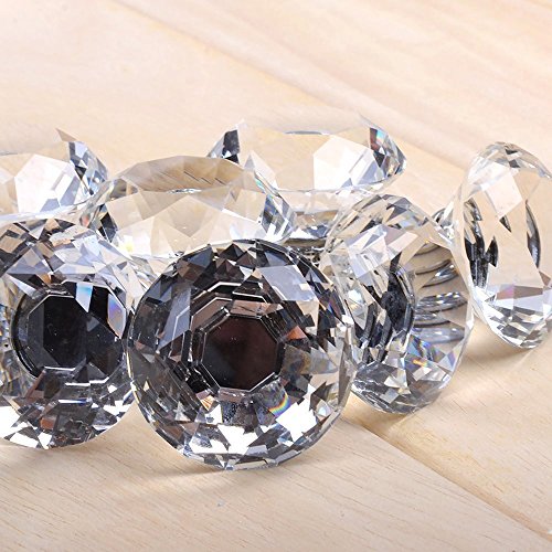 VIPMOON 6pcs 30mm Clear Diamond Cut Door Knobs with Screw, Crystal Glass Cabinet Drawer Handle