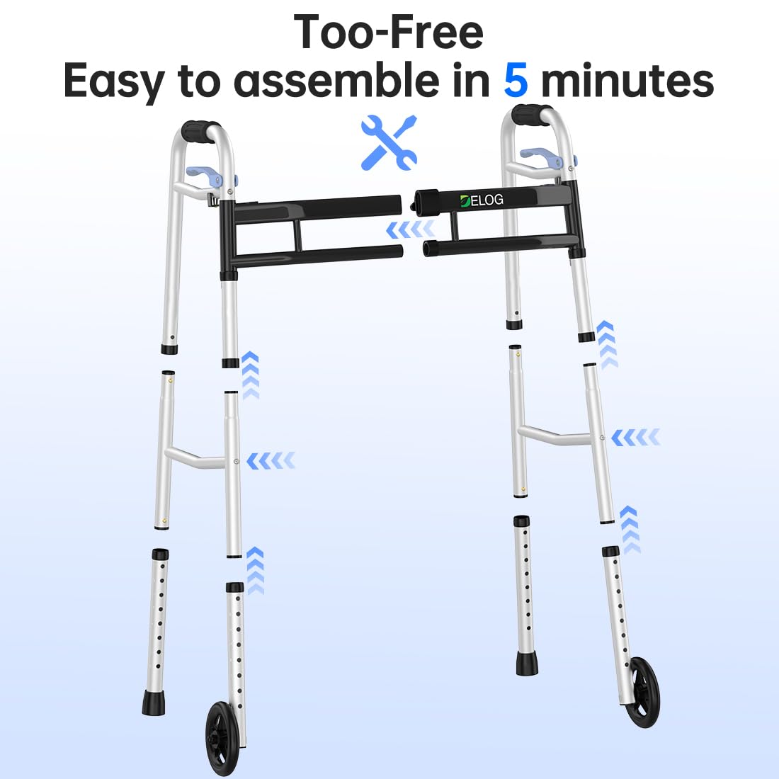 Delog Narrow Walkers for Seniors, Small Walkers for Seniors Tight Spaces Support Up to 350lbs, Standard Walkers for Seniors, Adults (Black)