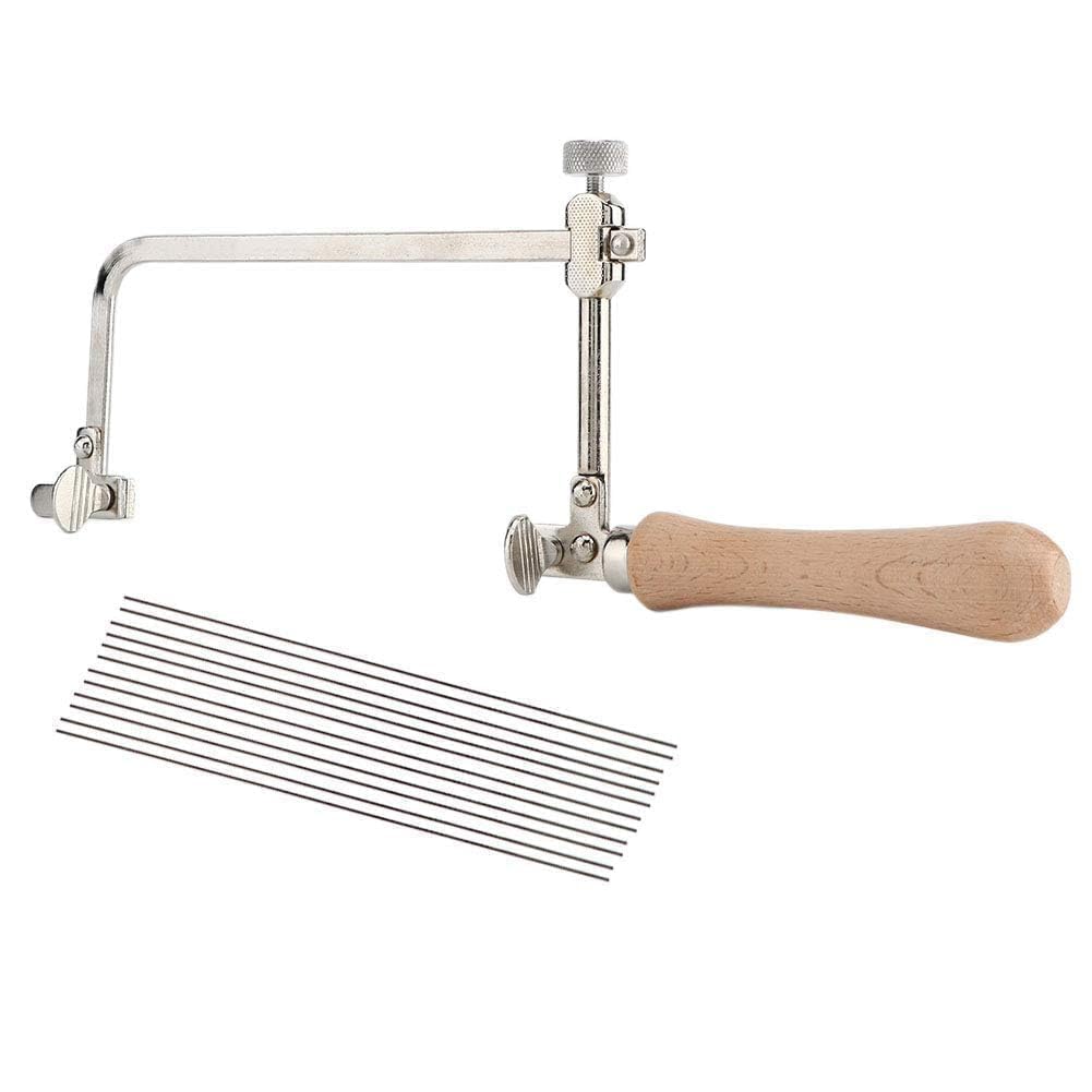 Agatige DIY Woodworking Steel Saw with 12 Saw Blades, Jeweler's Saws Frame Adjustable Blades Jewelry Tool Making Cutting Wood Handle Woodworking Cutting Tool Universal for Wood, Metal, Plastic
